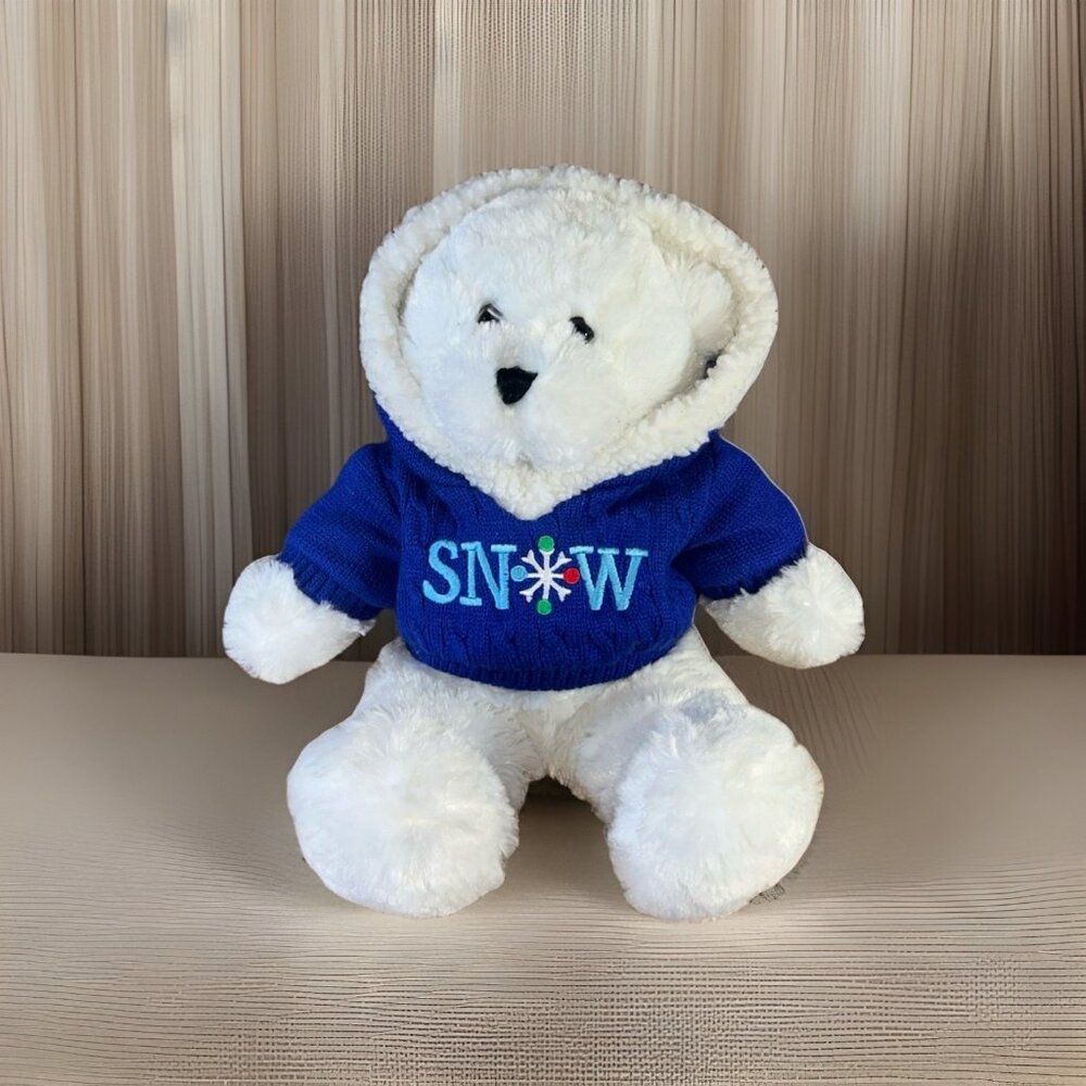 Dan Dee White Polar Bear Plush W/ Blue Hooded Knit Sweater Snow 16" Stuffed Toy